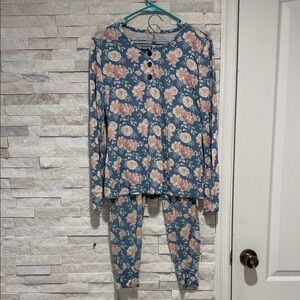 Floral Women's Pajama Set - Blue and Pink